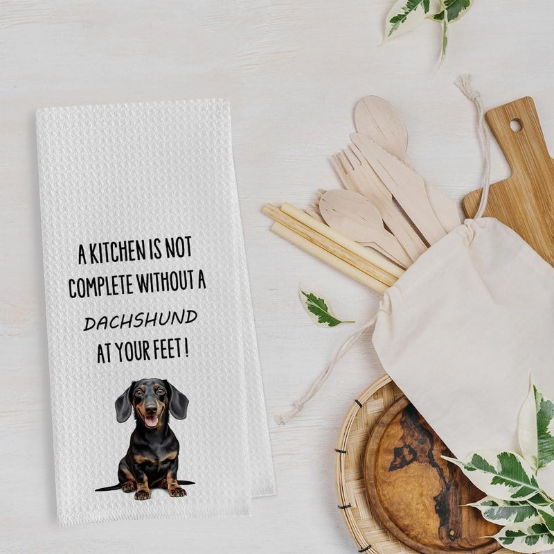 Geqtt Funny Dachshund Dish Towels - Dachshund Decorative Waffle Weave Kitchen Towels, Wiener Dog Gifts for Women Hand Towel, Wiener Dog Gifts Tea Towel (16×24 Inches) - Image 2